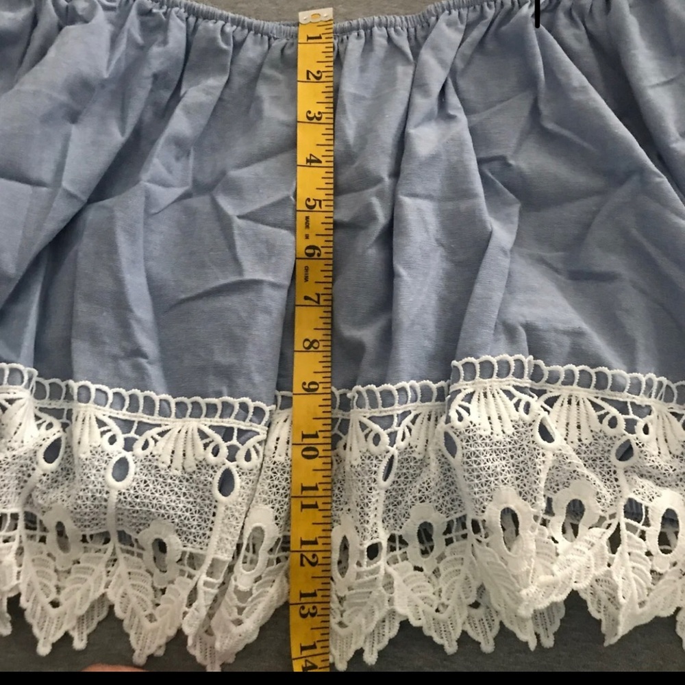 Beautiful Blue and White Trim Lace Crop Top western boho bohemian - Picture 4 of 5